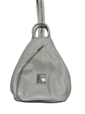 valentina convertible sling backpack handbag pebble leather gray made in italy
